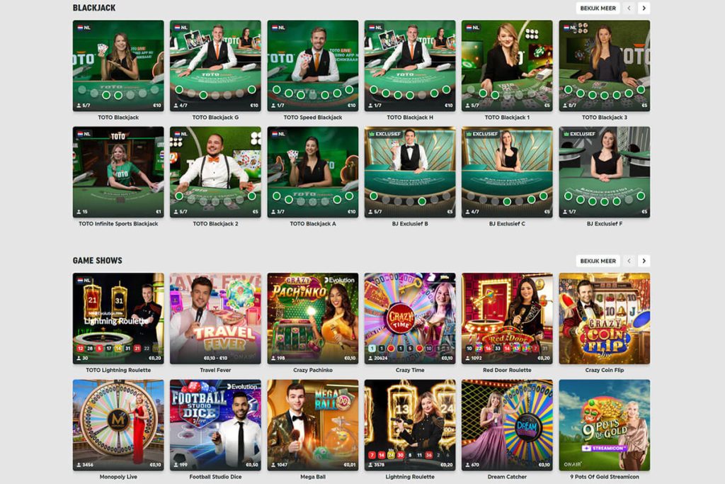 TOTO Casino - Screenshot beschikbare live casino spelen