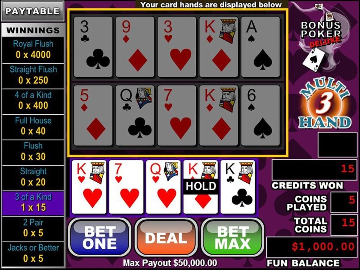 Multi Hand Bonus Poker Deluxe (3 Hand) - screenshot